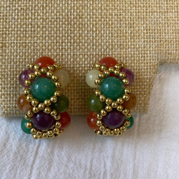 Jelly Beans Half Hoop Vintage Clip on‎ Earrings - Picture 1 of 4